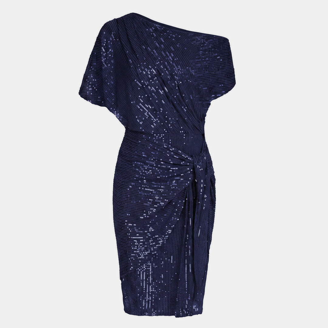 Women's Short Sequin Cocktail Dress, One Shoulder Twist Knot