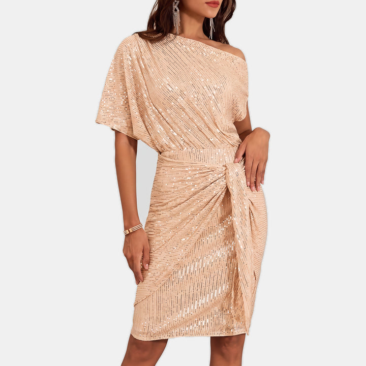 Women's Short Sequin Cocktail Dress, One Shoulder Twist Knot