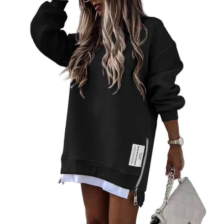 MELISA™ – Casual Drop Shoulder Zipper Slit Sweatshirt Dress