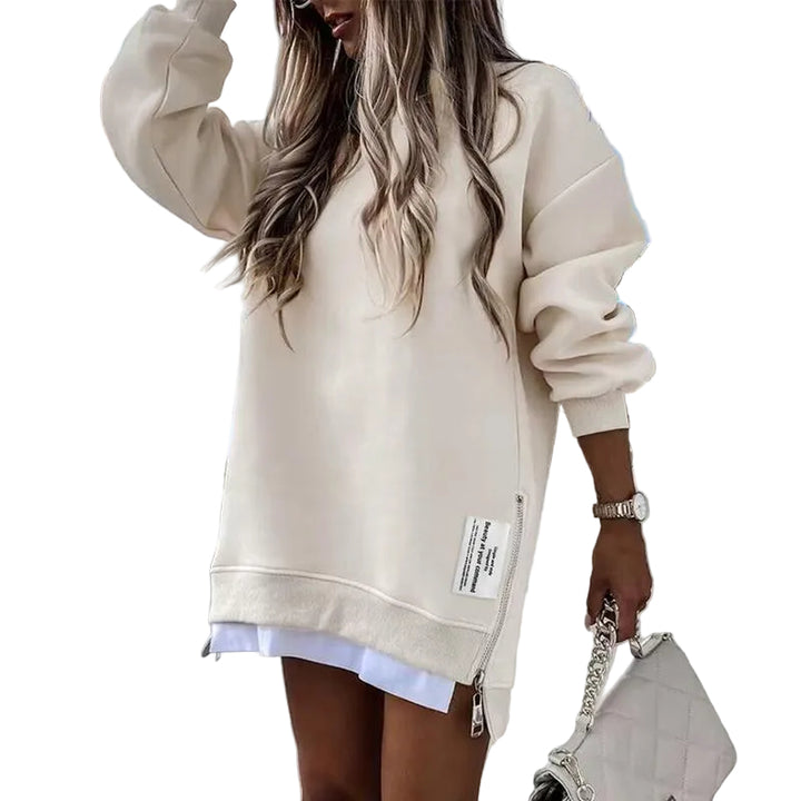 MELISA™ – Casual Drop Shoulder Zipper Slit Sweatshirt Dress