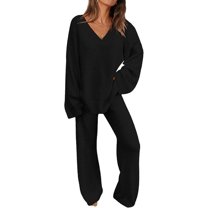 JACE™ - Women's 2-Piece Lounge Set with V-Neck Top & Wide Leg Pants