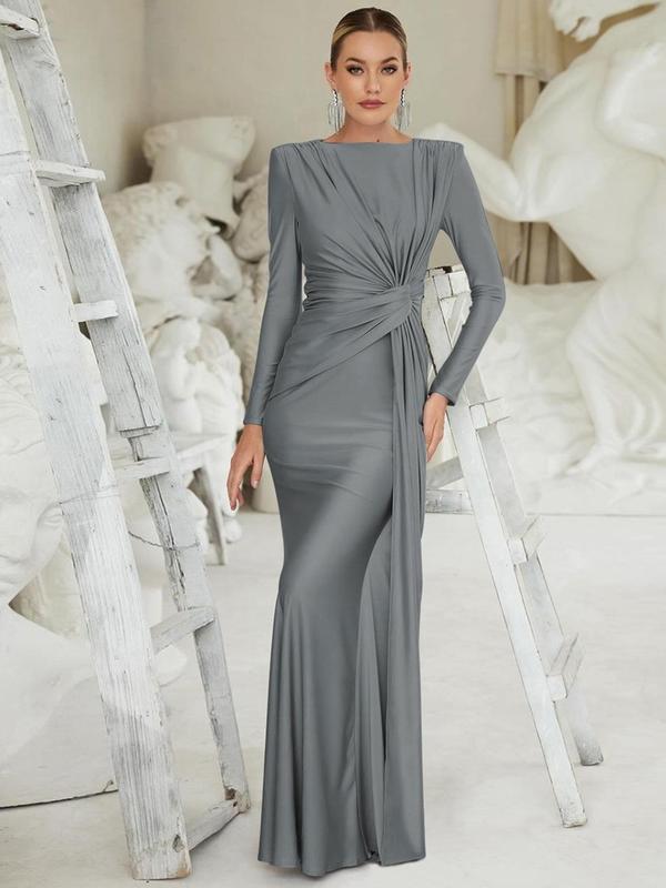 JOSALIE™ - Elegant Ruched Bodycon Dress with Padded Shoulders & Long Sleeve