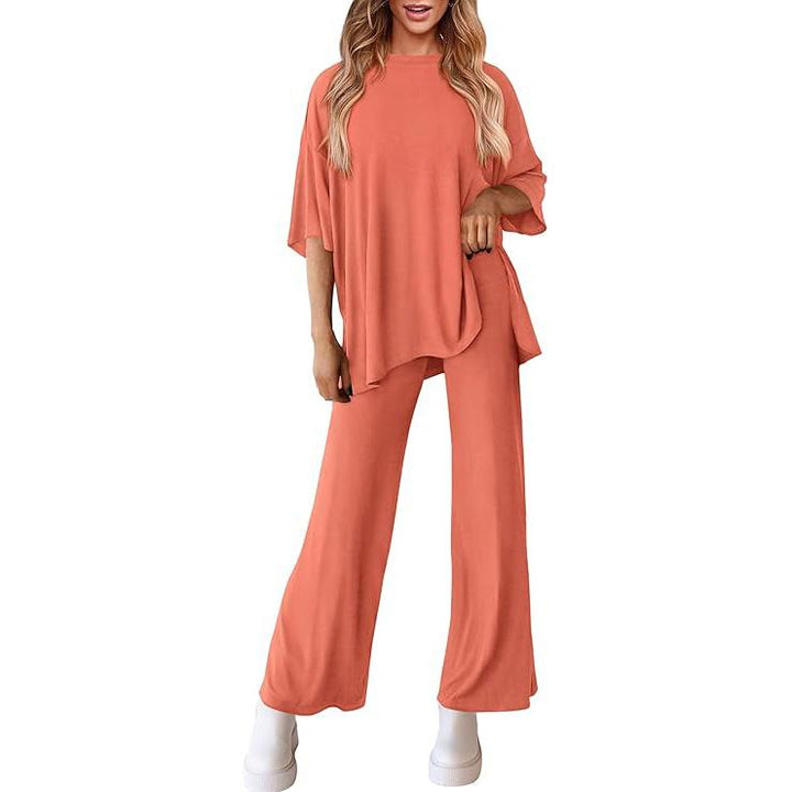 FREYA™ – Short Sleeve Lounge Top & Wide Leg Pants Set