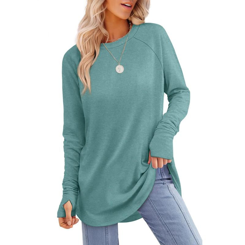 MIRA™ - Women's Long Sleeve Tunic Top with Thumb Hole and Curved Hem
