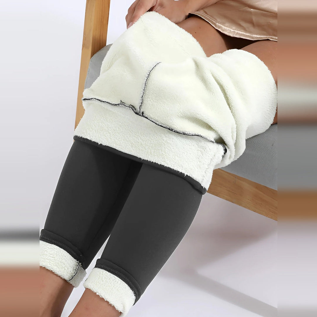 Women's Grey Fleece Lined Leggings, High Rise Thermal Winter