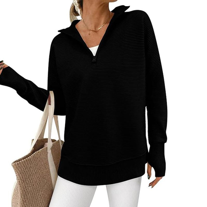 ENNA™ - Women Quarter Zip Rib Knit Pullover Sweater