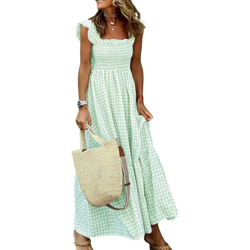 GOLDA™ – Elegant Plaid Sleeveless Long Dress