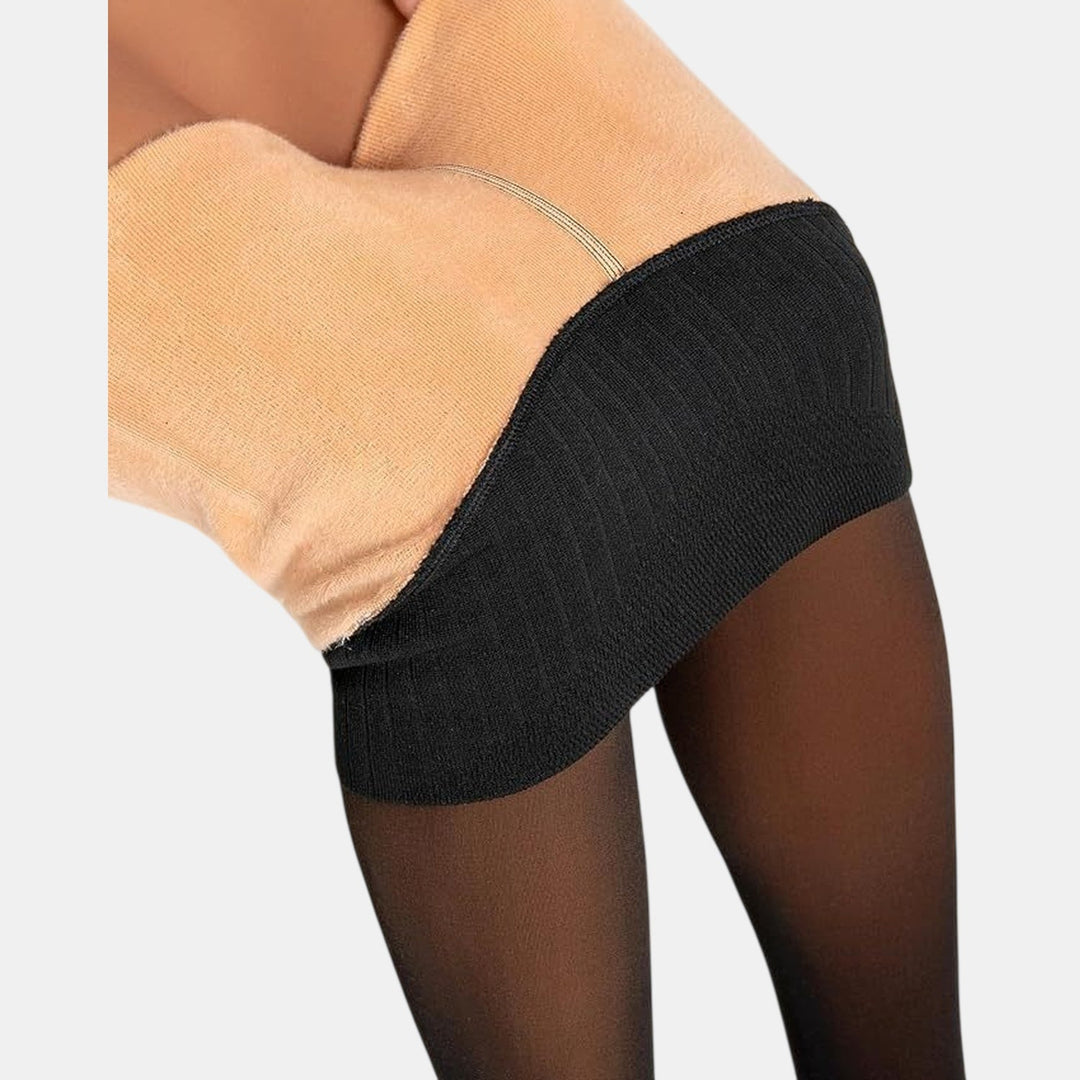 Women's High Waist Shaping Tights, Semi Sheer Butt Lift Fleece Lined