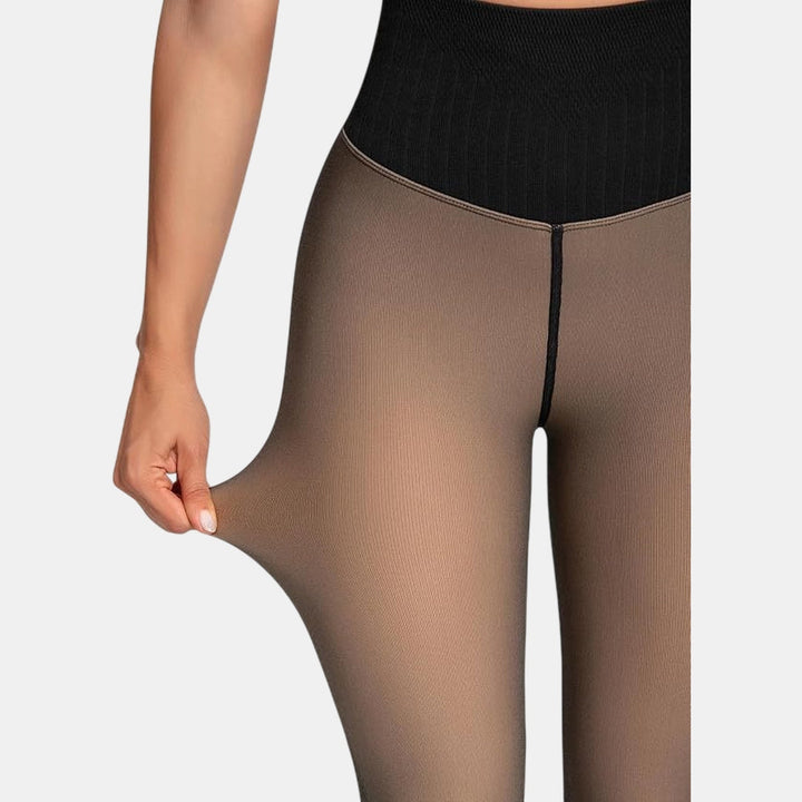 Women's High Waist Shaping Tights, Semi Sheer Butt Lift Fleece Lined