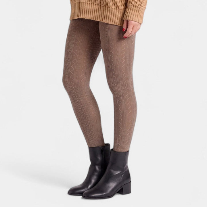 Women's Thermal Fleece Lined Tights, Cable Knit Patterned Winter