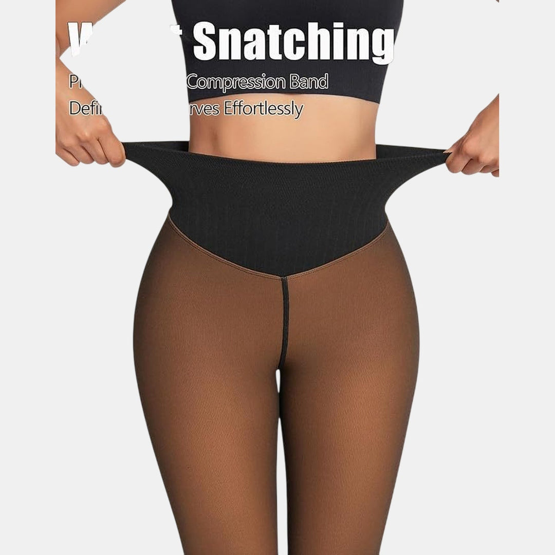 Women's High Waist Shaping Tights, Semi Sheer Butt Lift Fleece Lined