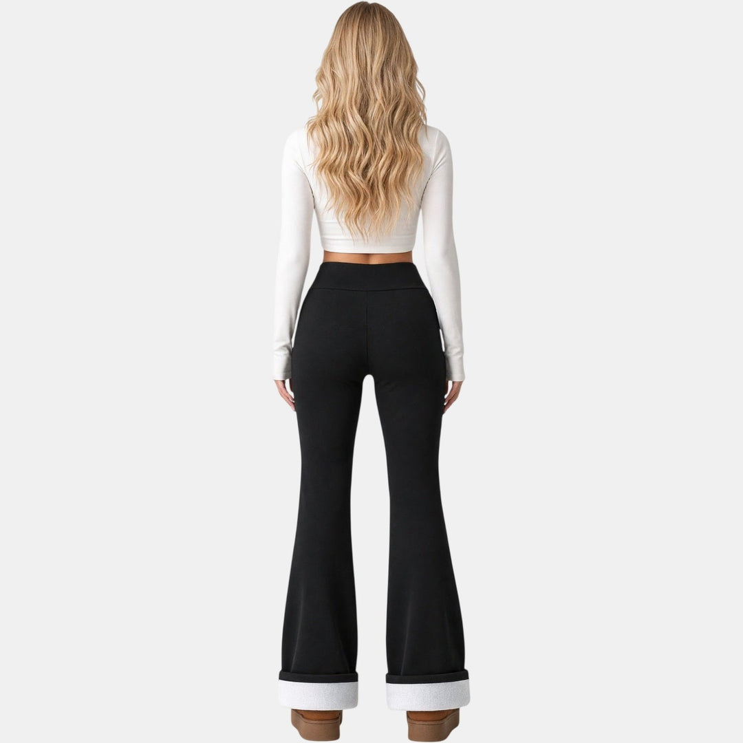 Women's Black Fleece Lined Flare Leggings, High Rise Thermal Winter