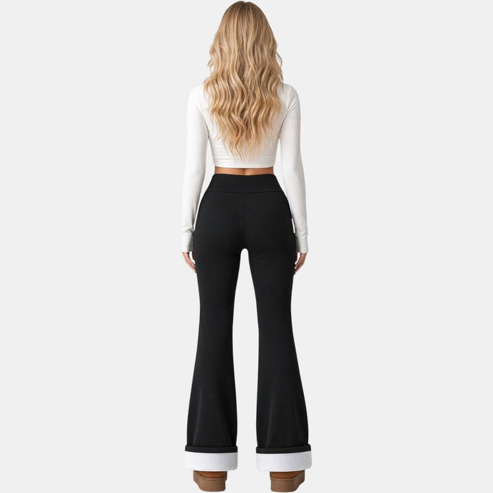 Women's Black Fleece Lined Flare Leggings, High Rise Thermal Winter