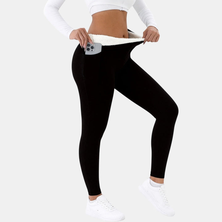 Women's Fleece Lined Leggings with Pockets, High Rise Thermal