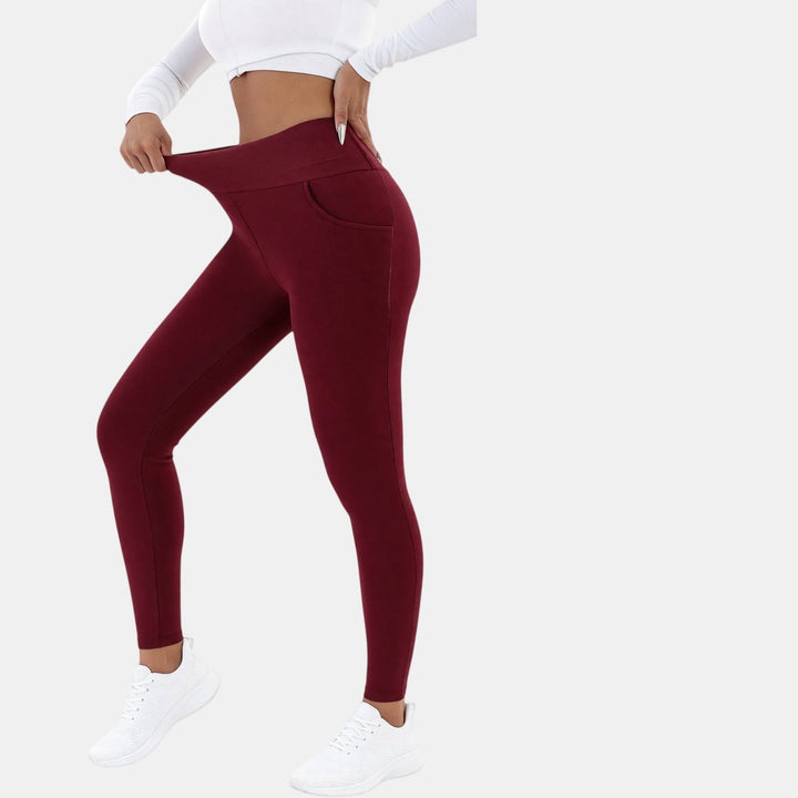 Women's Fleece Lined Leggings with Pockets, High Rise Thermal
