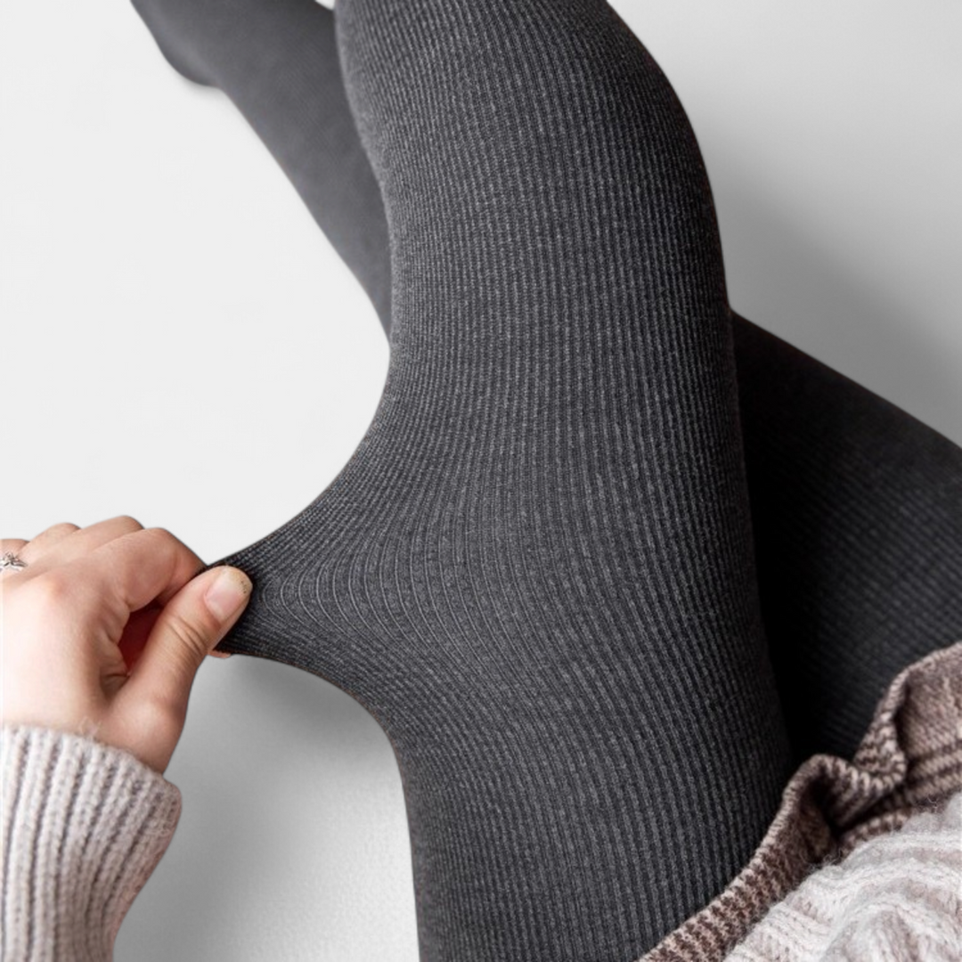 Women's Fleece Lined Tights, Ribbed Footed High Waist Winter