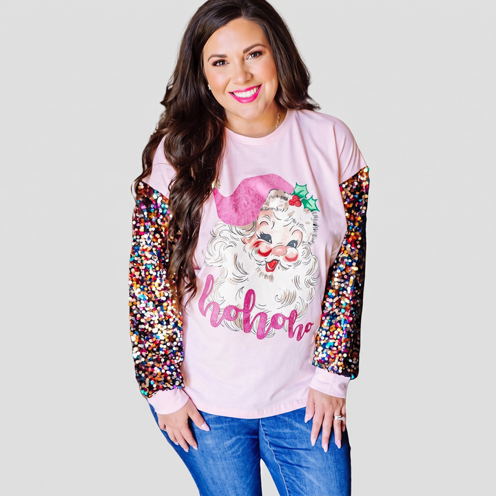 Light Pink Santa Print
