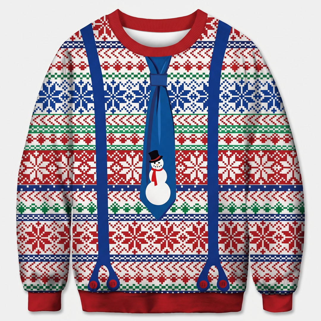 Blue Suspenders Snowman Tie