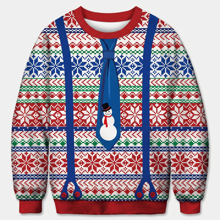 Blue Suspenders Snowman Tie