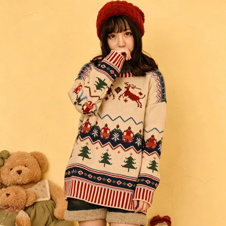 Cream Reindeer Print