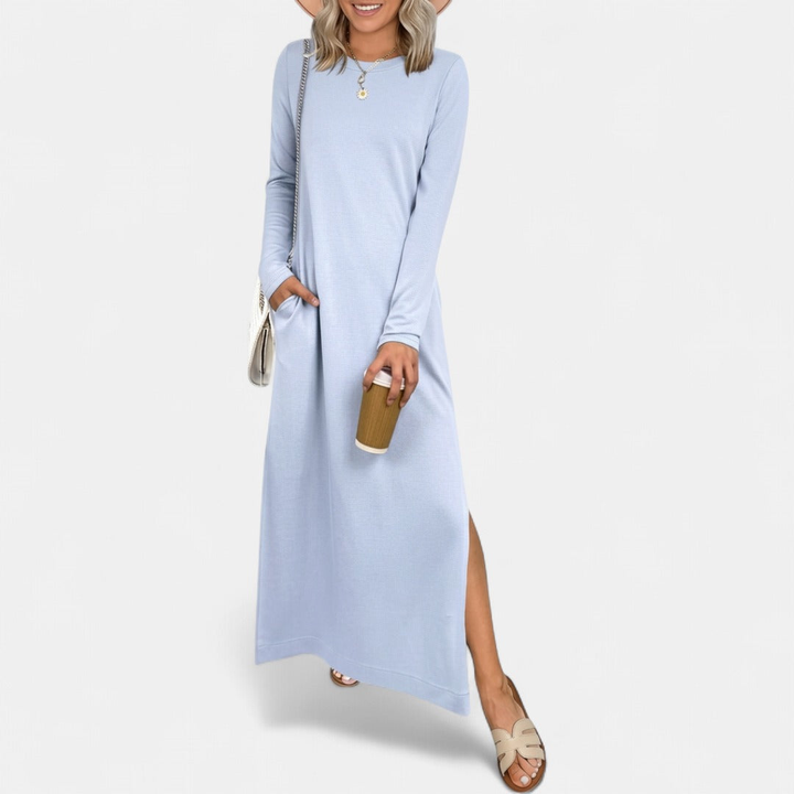 SANDRA | Casual Long Sleeve Crewneck Loose Fit Maxi Dress